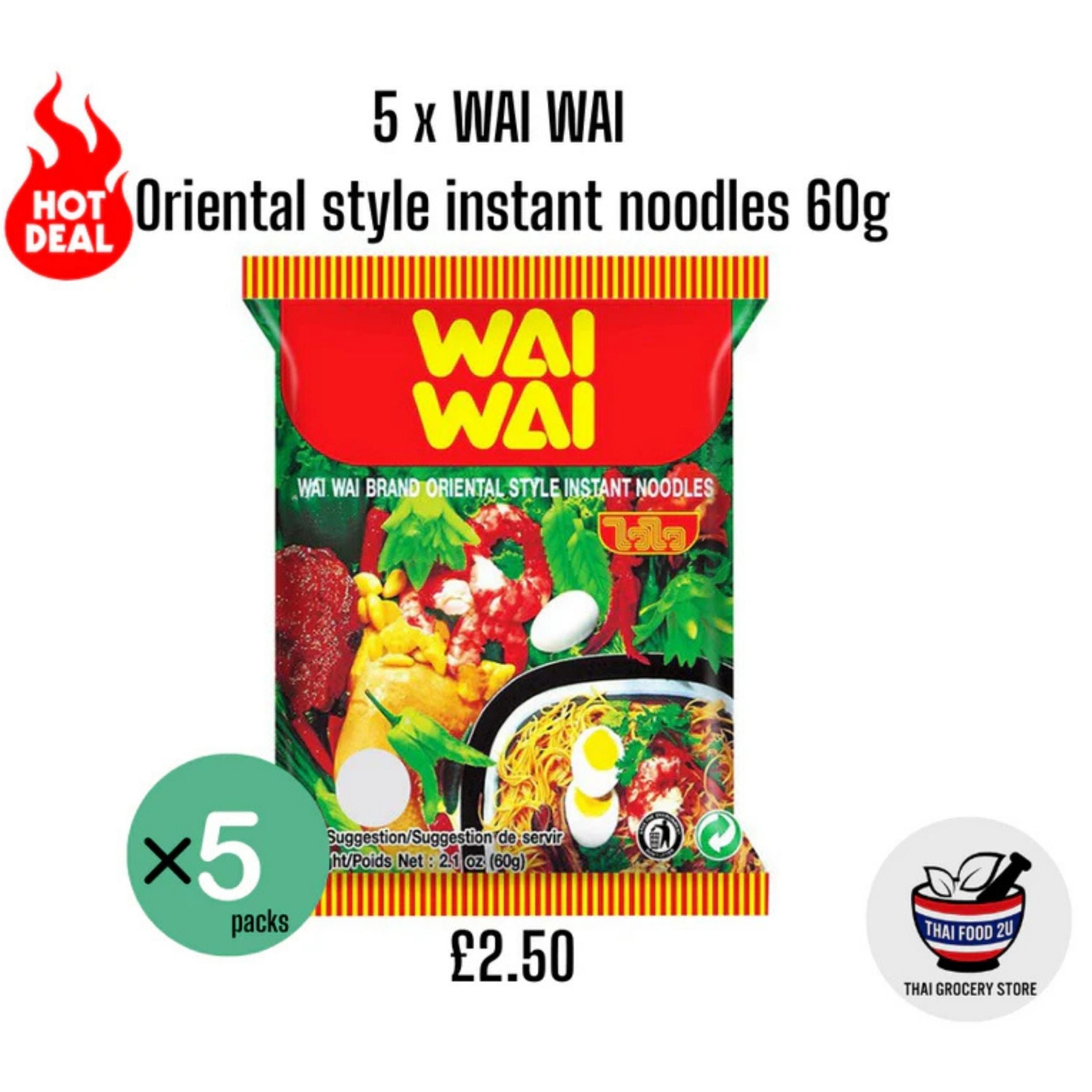 5x WAI WAI - Oriental Style Instant Noodles - 60g