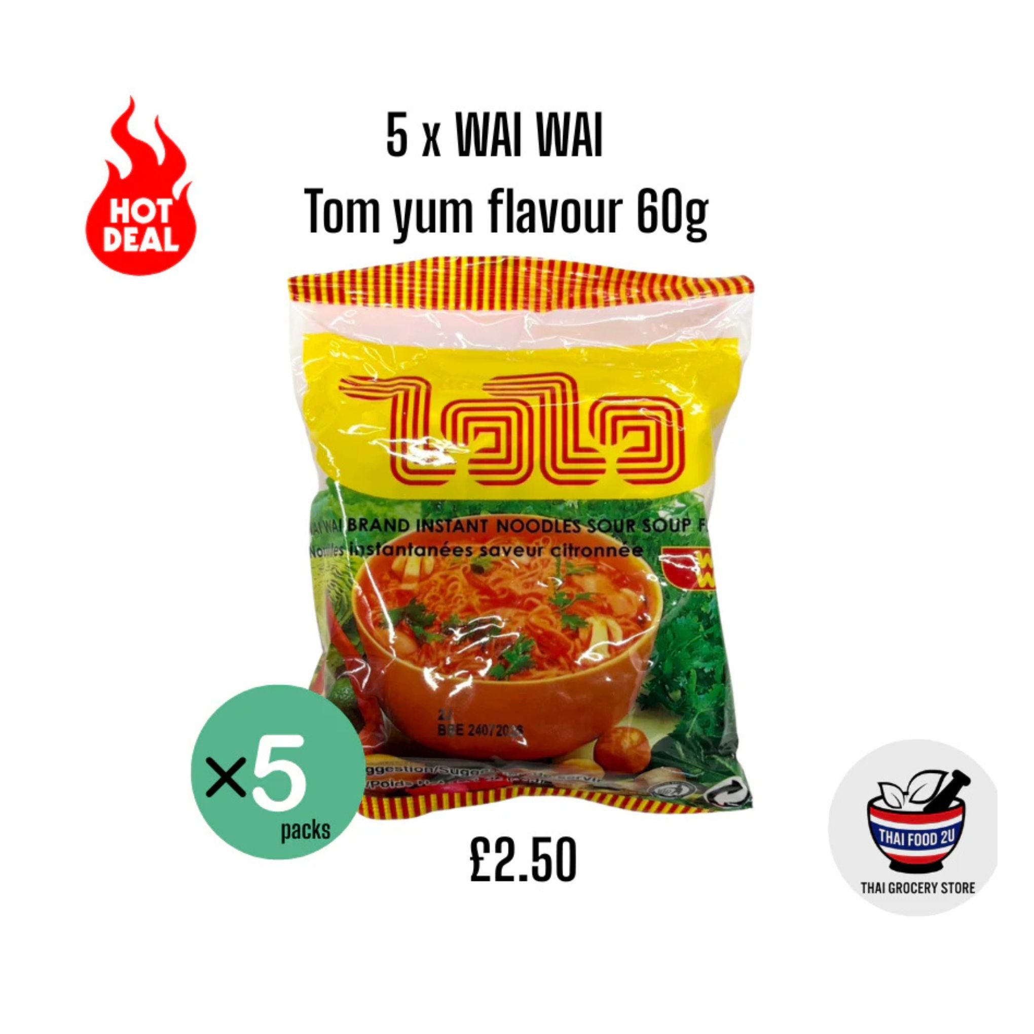 5x WAI WAI  - Tom Yum Flavour - 60g