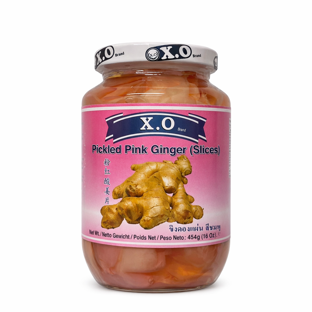 X.O - Pickled Pink Ginger Slices (ขิงดองแผ่น สีชมพู) - 454g